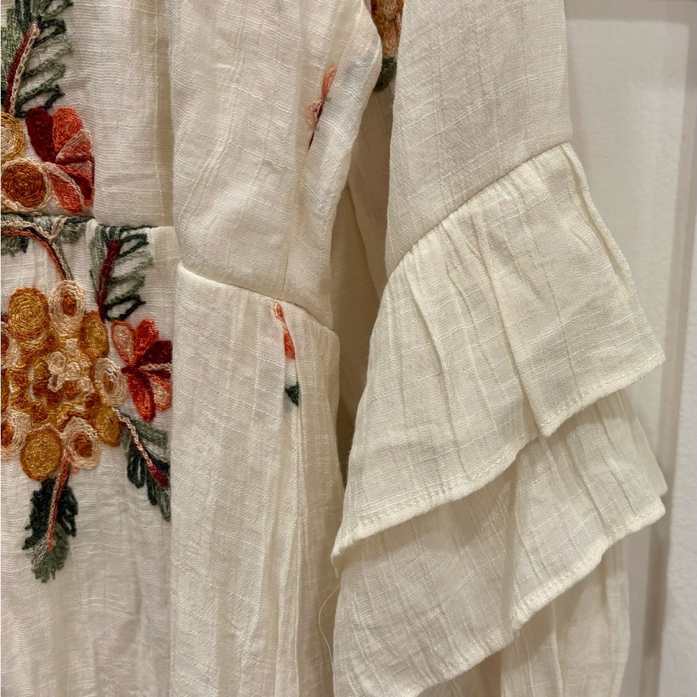 Anthropologie Fig and Flower White Boho Midi Dress with Floral Embroidery - Picture 4 of 6